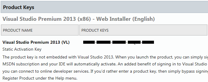 vs 2013 msdn product keys view